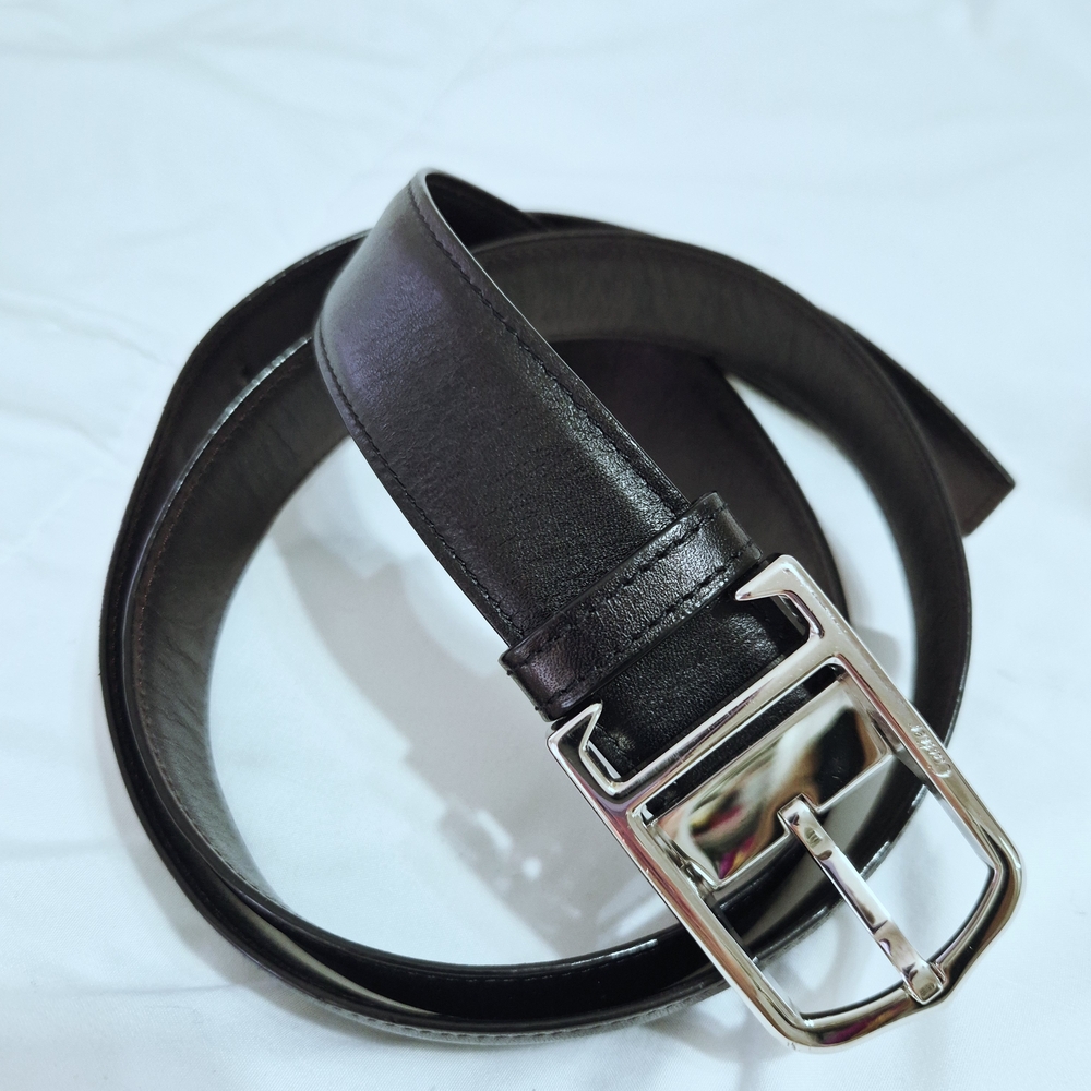 Cartier Black Leather Belt with Silver Buckle